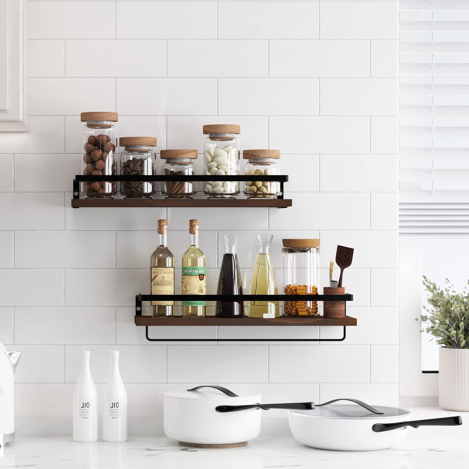 Floating Shelves with Towel Bar Set of 2 Brown 1