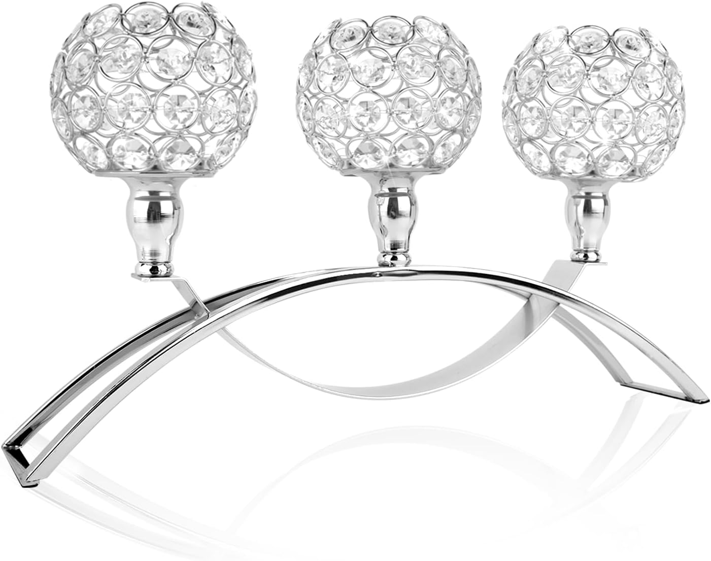 TISLYCO 3 Arms Crystal Candle Holders Silver