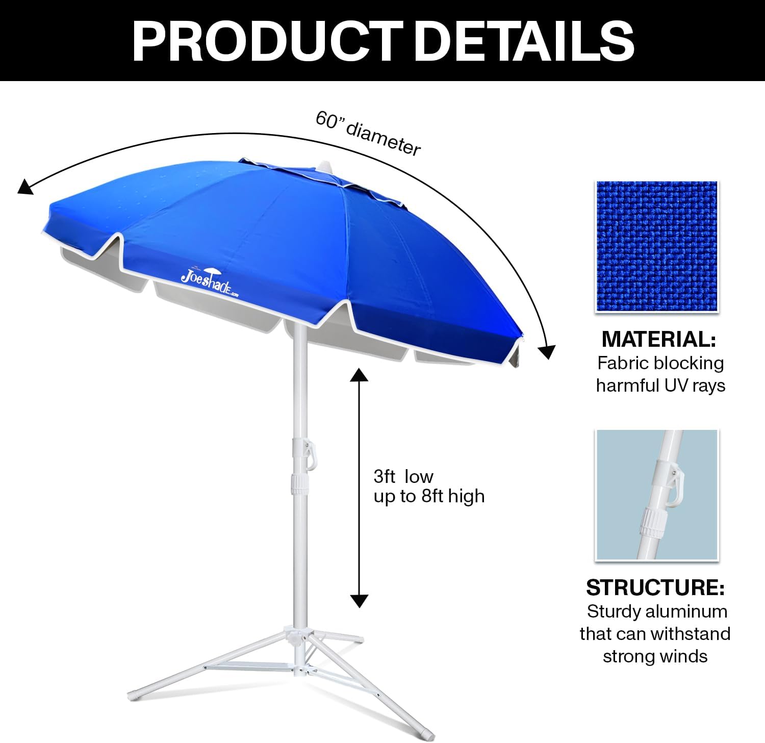 Portable UV Sun Shade Umbrella with Tripod Stand Blue