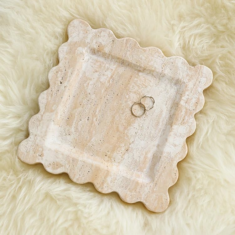 Wabi-Sabi Yellow Travertine Decorative Tray with Handles