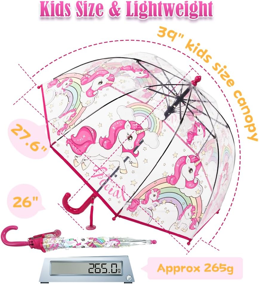 Kids Clear Bubble Umbrella with Pinch-Proof Closure and Auto Open Design