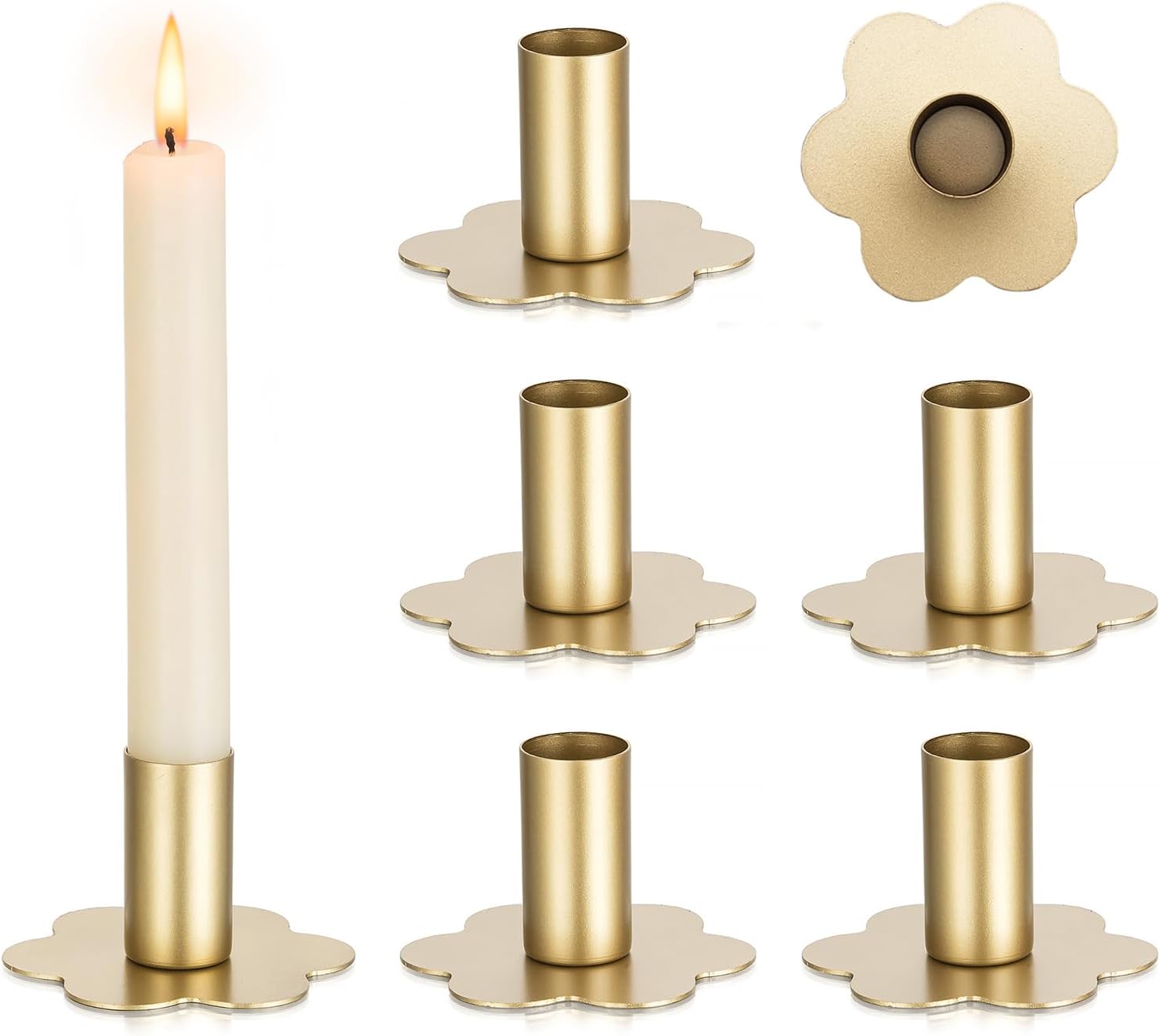 Inweder 6Pcs Gold Flower Candlestick Holders