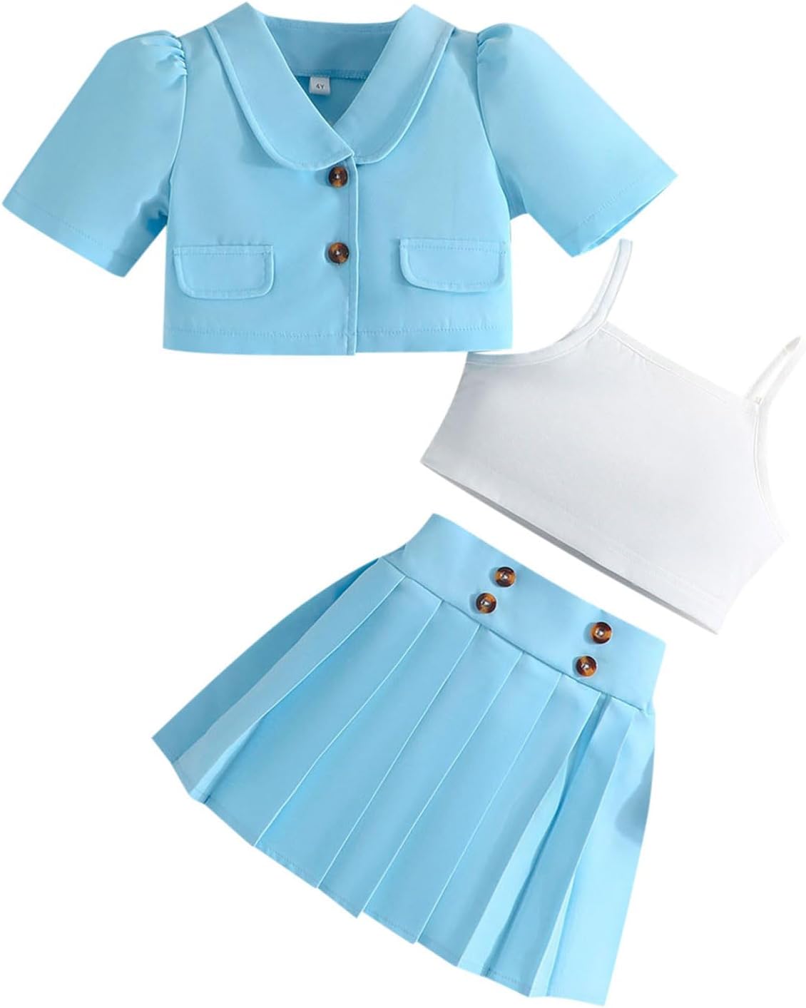 Toddler Girls Solid Short Sleeve Coat Suit 3Pcs Set