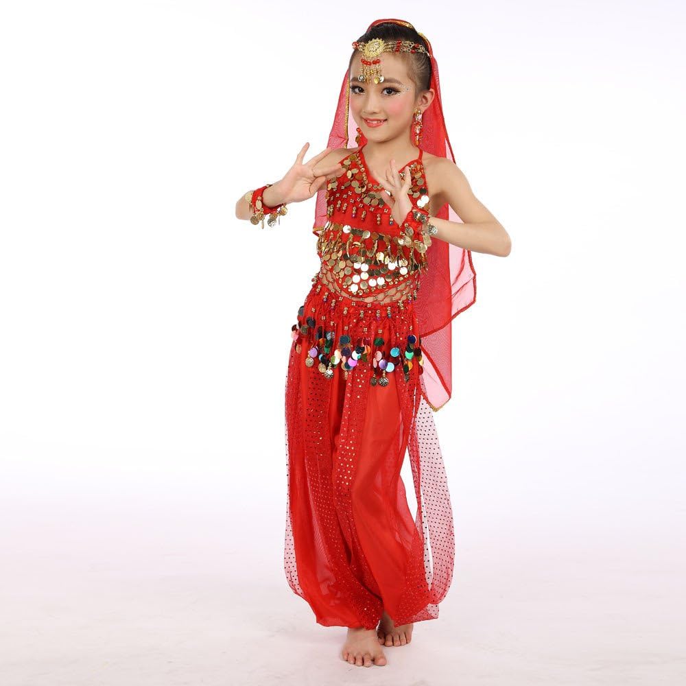 Girls Belly Dance Outfit Set with Chiffon Top and Pants