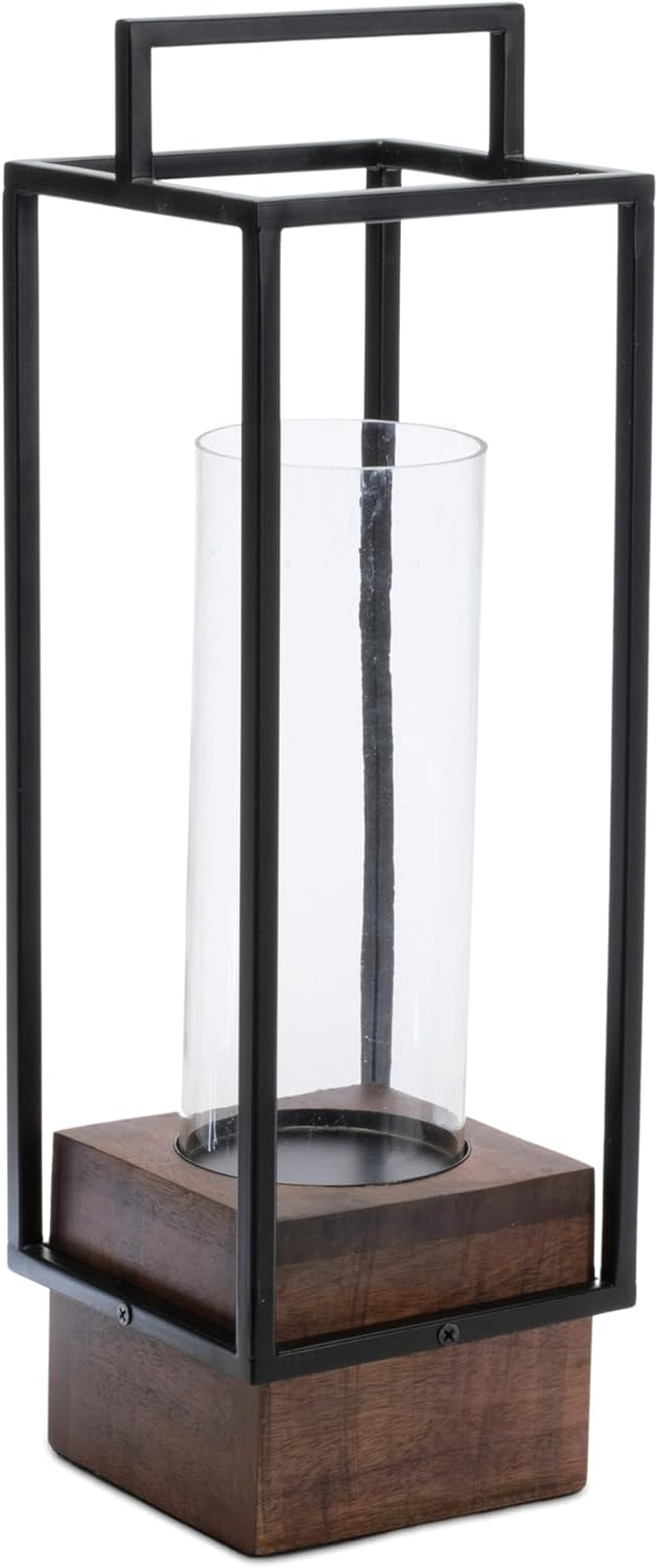 Melrose Iron Framed Wooden Base Candle Holder 20 Black Brown