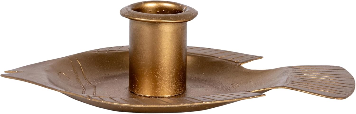 Creative Co-Op Taper Holder with Fish Tray in Antique Gold