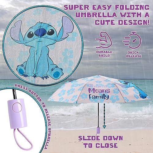 Disney Stitch Folding Umbrella - Lightweight Telescopic for Travel