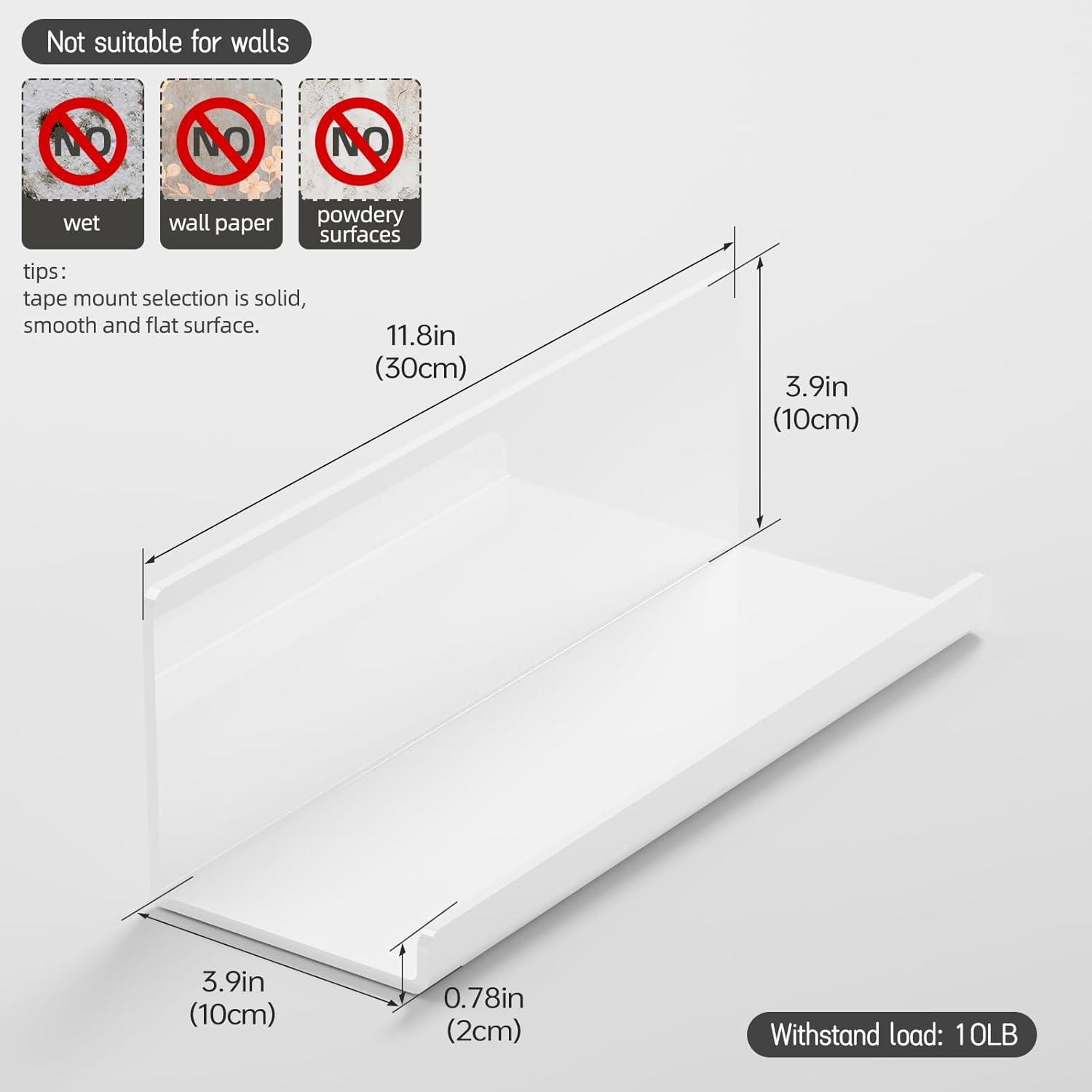 PAVSTINE Acrylic Floating Shelves Set of 2 White 12 Inch Adhesive No Drill
