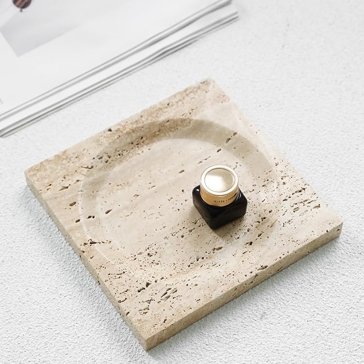 Wabi-Sabi Yellow Travertine Decorative Tray with Handles