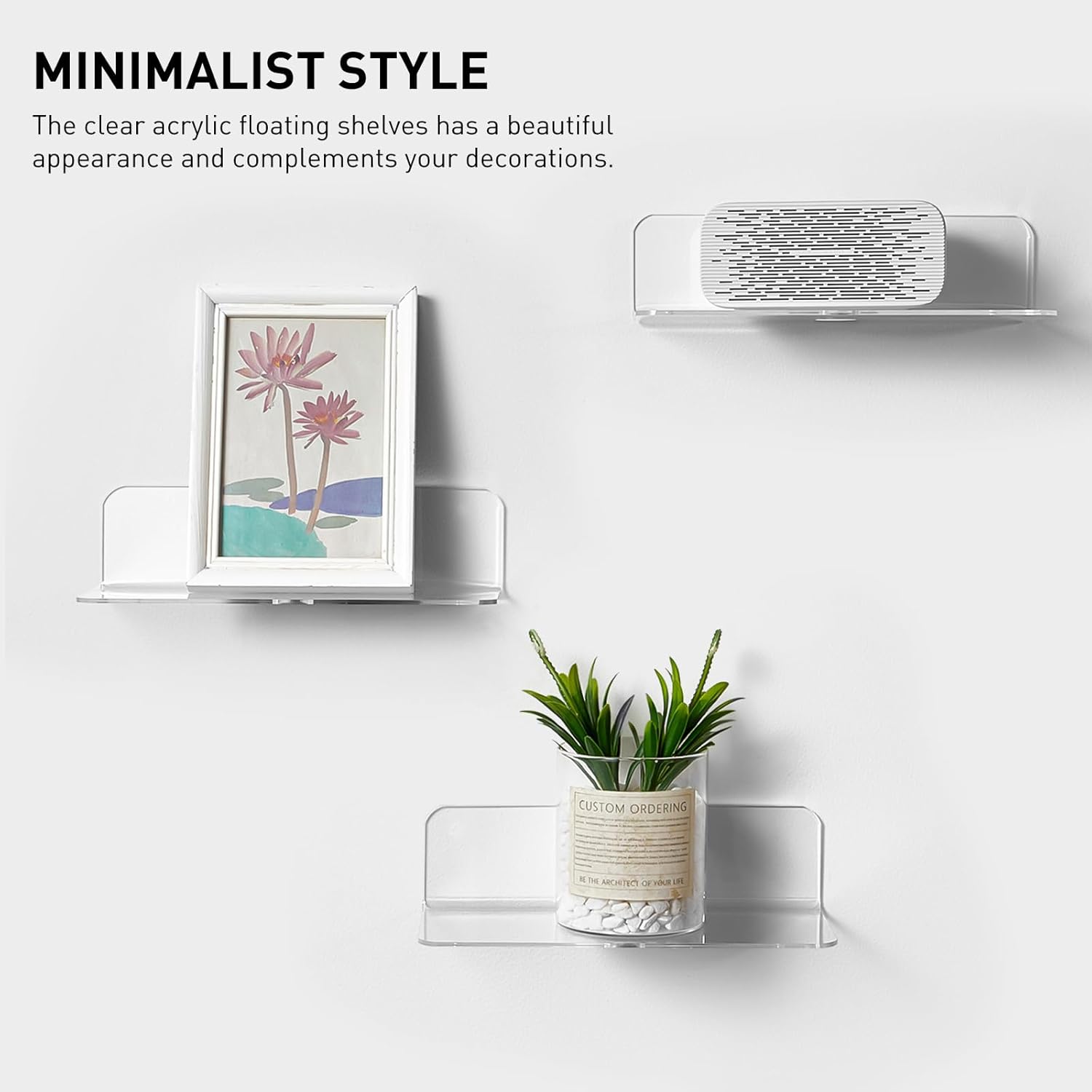 OAPRIRE Clear Floating Shelves Set of 2 - Non-Damaging Stylish Wall Storage