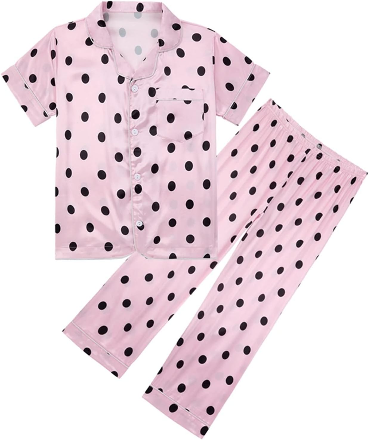Soft Satin Pajama Set for Kids with Pants and Short Sleeve