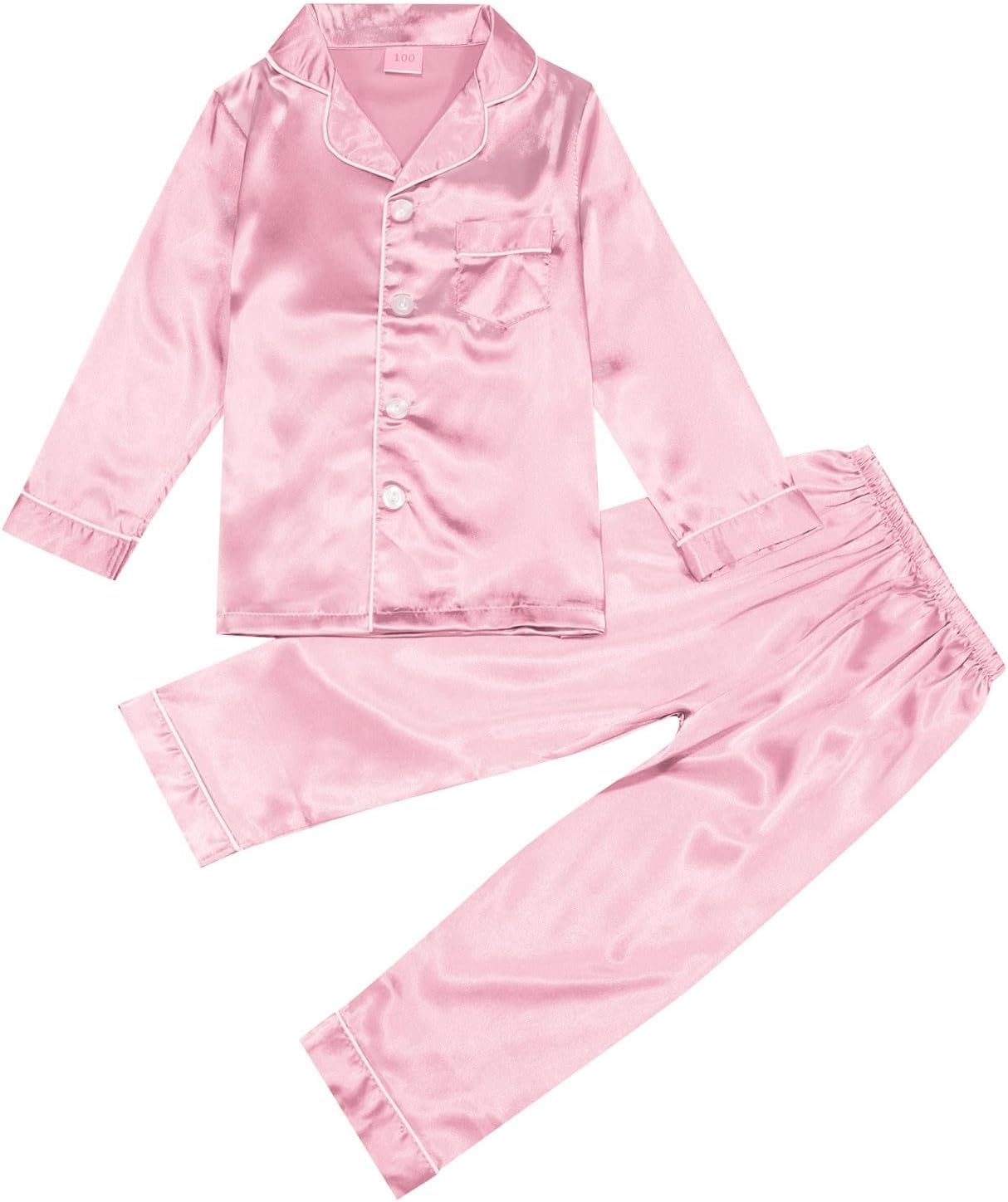 Kids Satin Pajama Set - Button Down Sleep Shirt and Long Pants