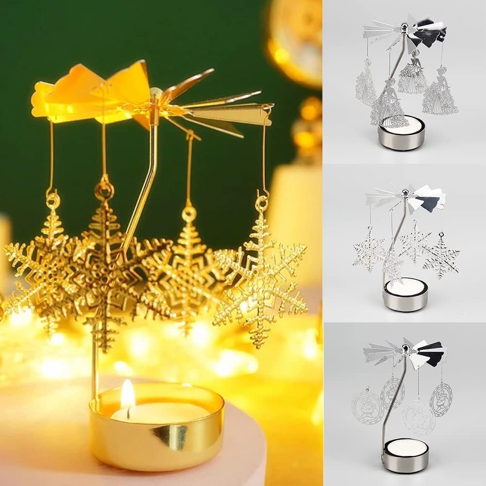 Rotary Candle Holder with Tray Silver Spinning Xmas Tree