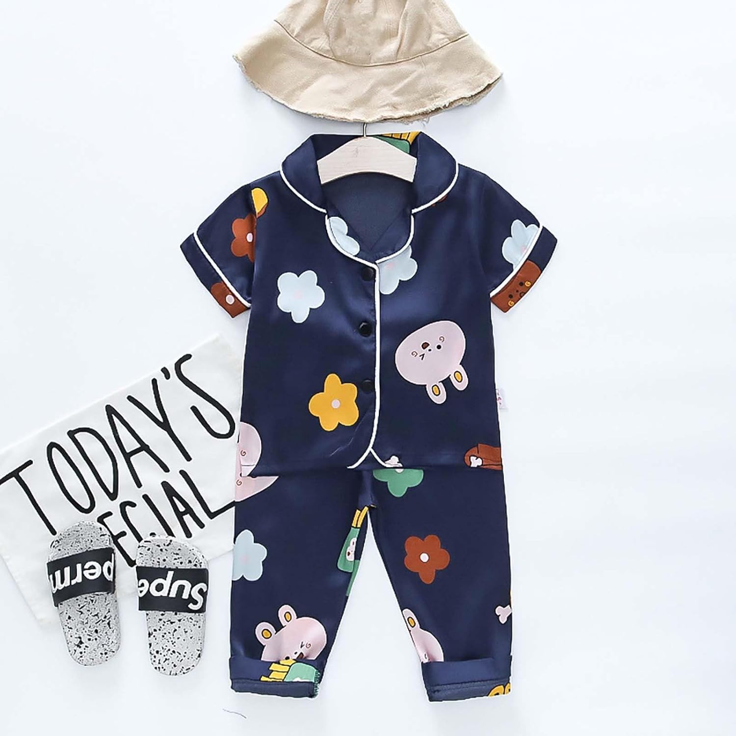 Boys Girls Summer Outfits 2Pcs Silk Satin Shirts with Shorts