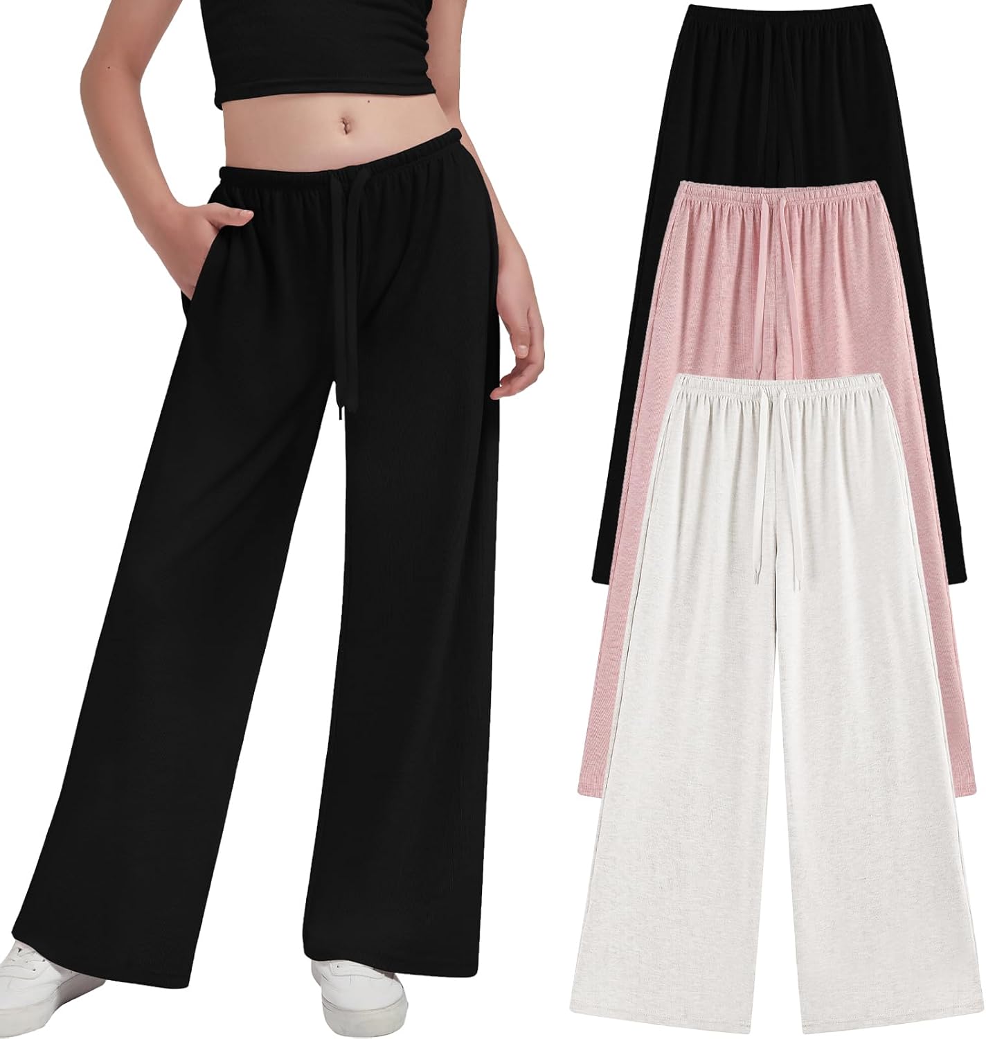 EXARUS 3 Pack Wide Leg Sweatpants for Girls 8-14Y