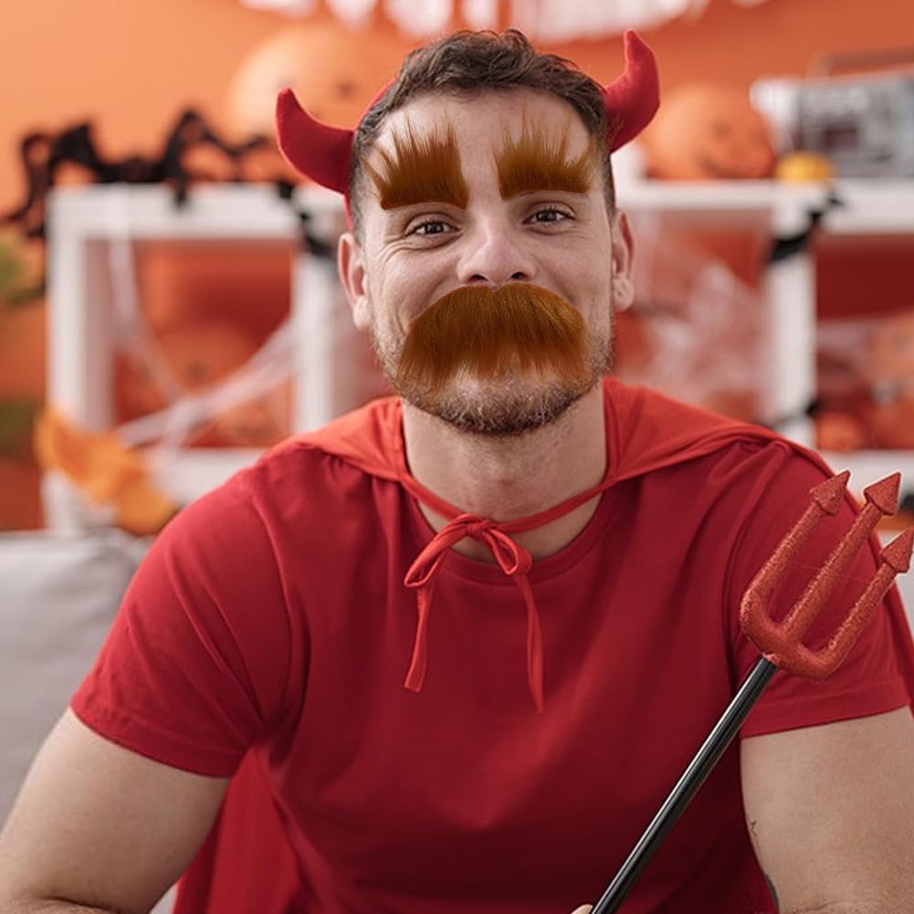 ikasus Brown Mustache Eyebrow Kit for Halloween Costumes