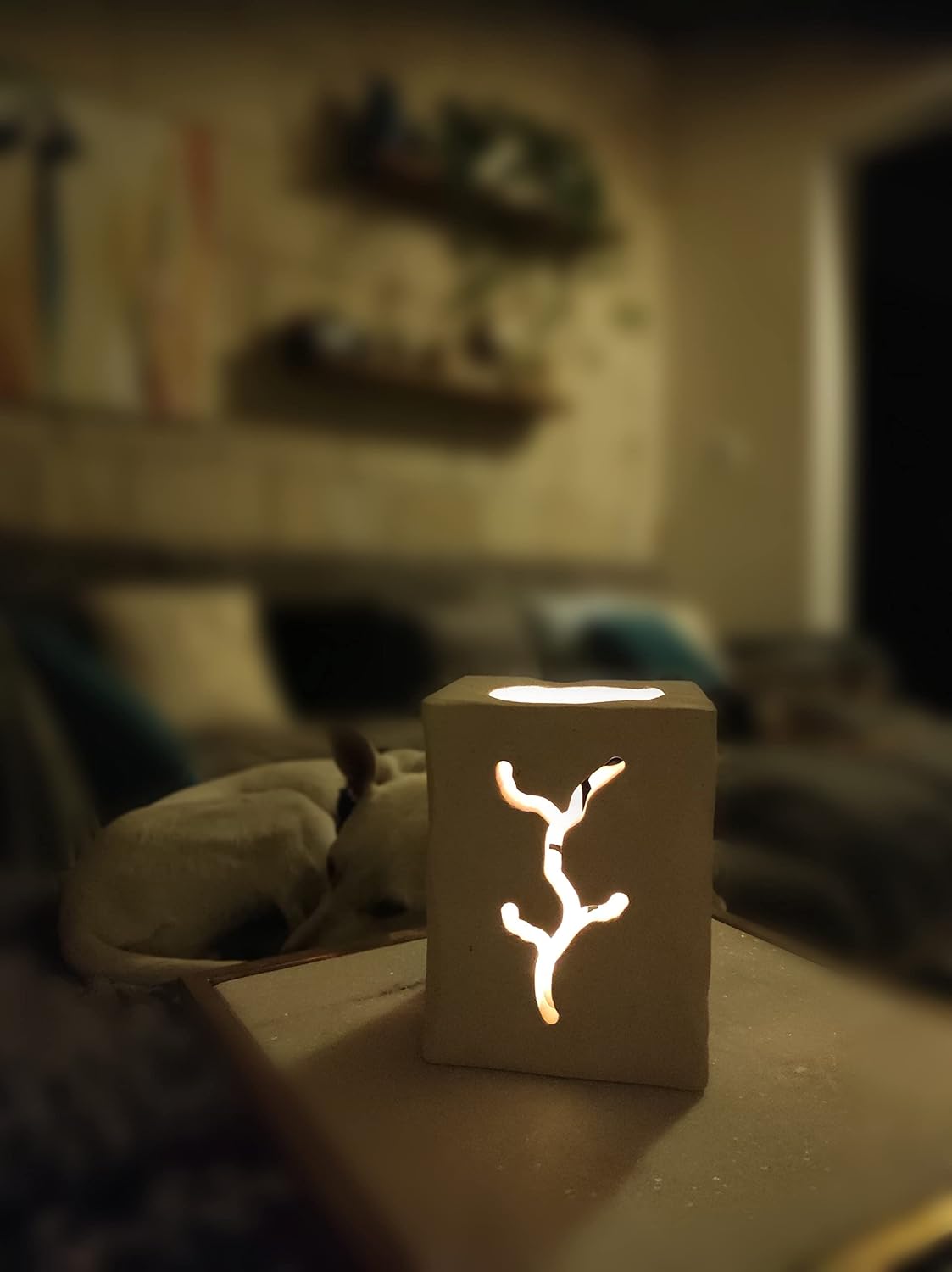 Handmade Tree Stone Candle Holder LED Lantern - Gift Box Included