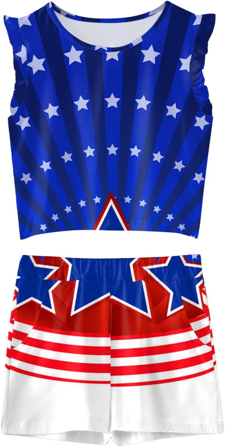 4th of July Ruffle Tank Top Shorts Set for Kids