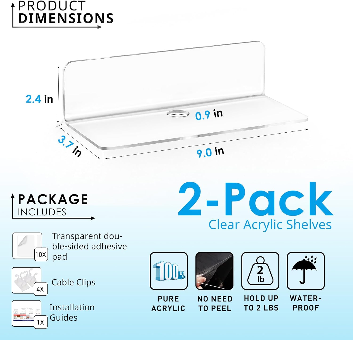 OAPRIRE Clear Floating Shelves Set of 2 - Non-Damaging Stylish Wall Storage