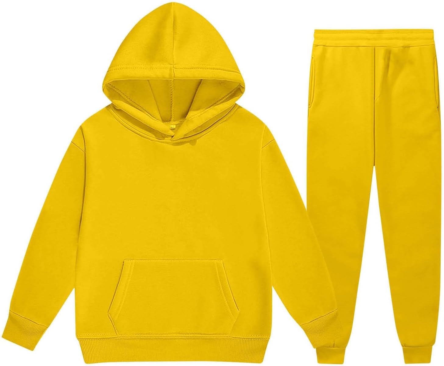 Kids Solid Yellow Sweatsuit Hoodie Sweatpants Set