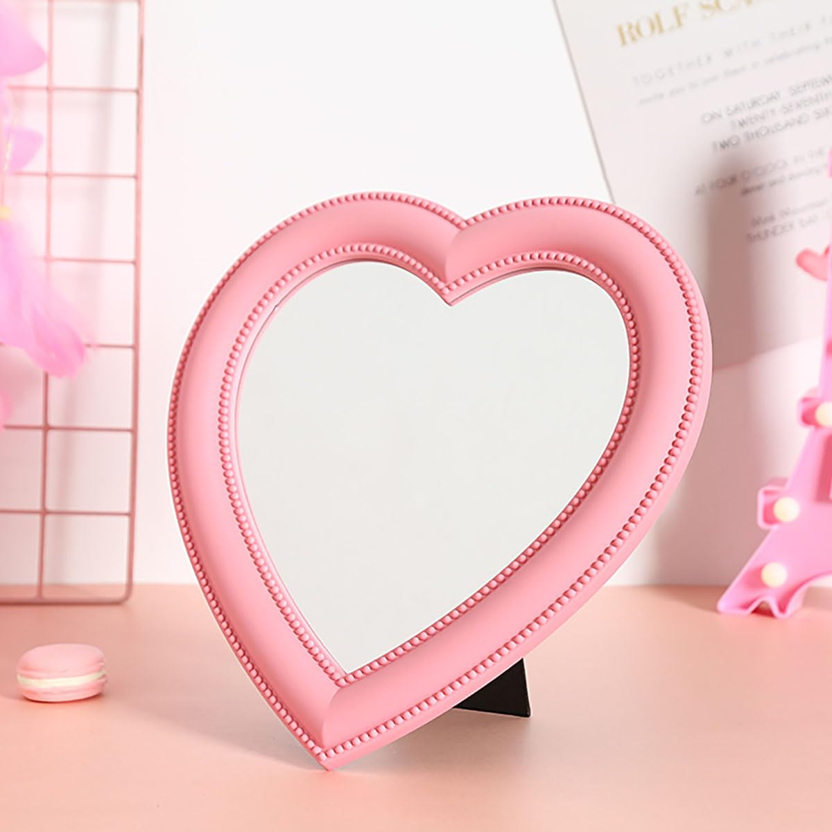 XPXKJ Heart Shaped Mirror 11 Inch Pink 2-in-1 WallTabletop