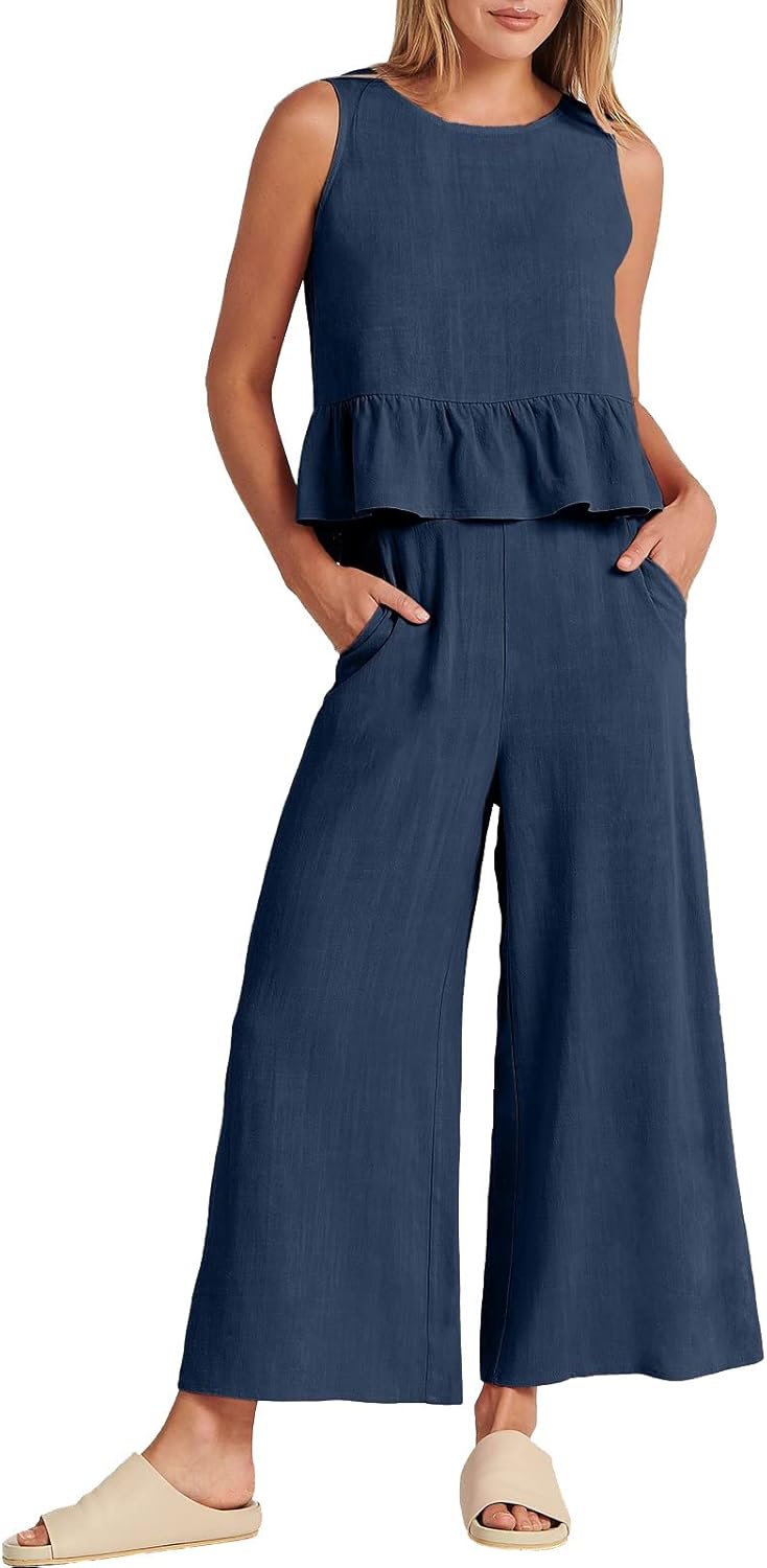 TTBDWiian 2 Piece Summer Linen Suit for Women