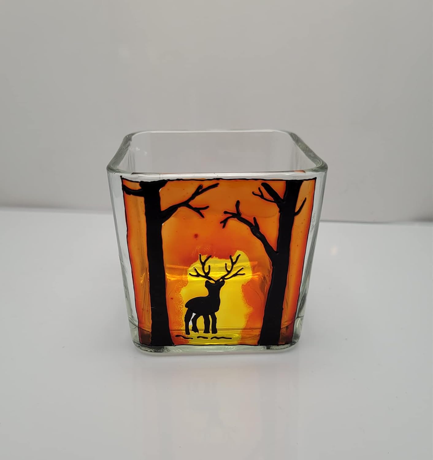 Handmade Sunset Deer in Woods Candle Holder