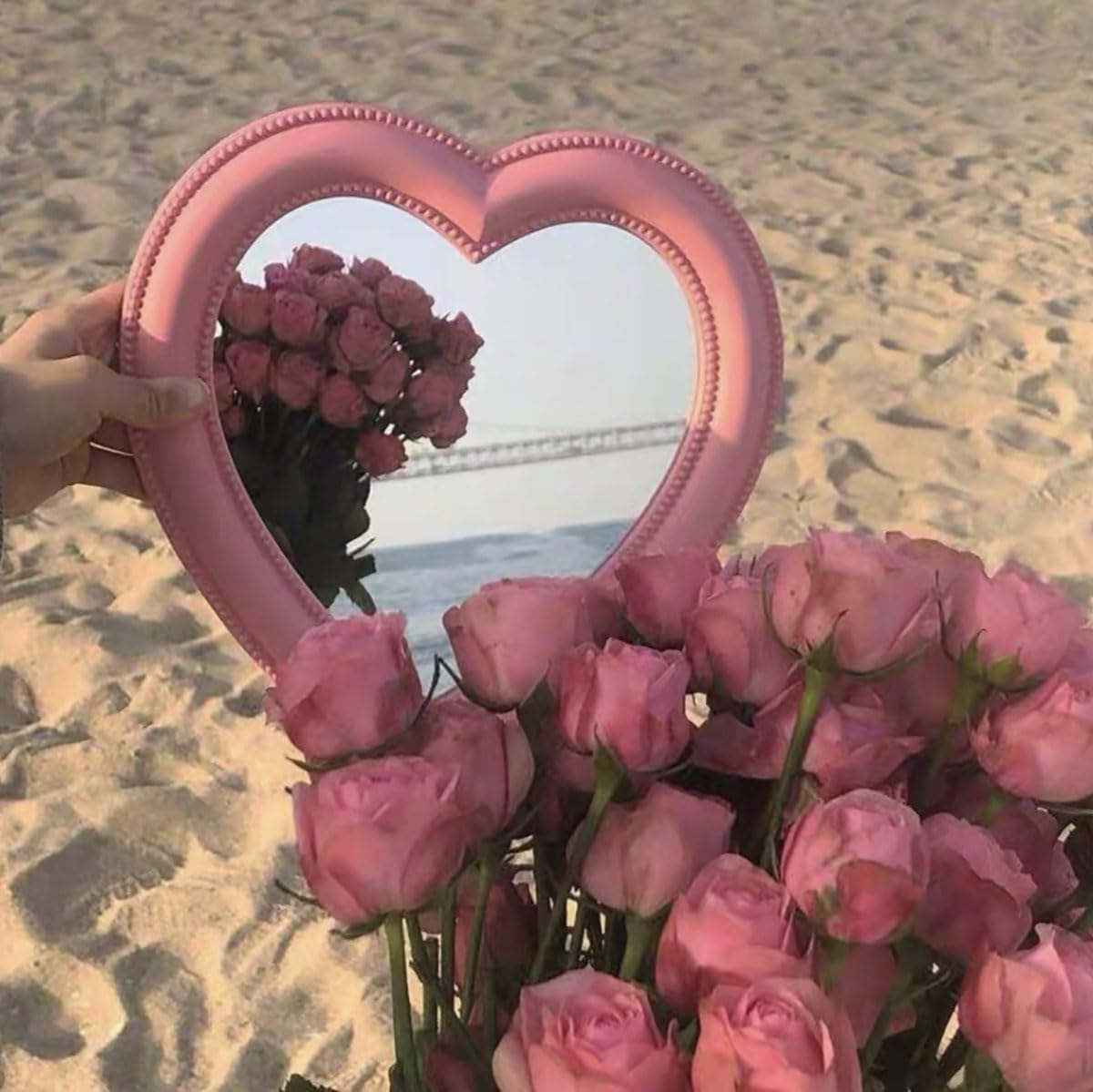 XPXKJ Heart Shaped Mirror 11 Inch Pink 2-in-1 WallTabletop
