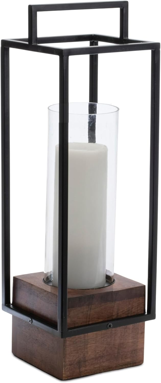 Melrose Iron Framed Wooden Base Candle Holder 20 Black Brown