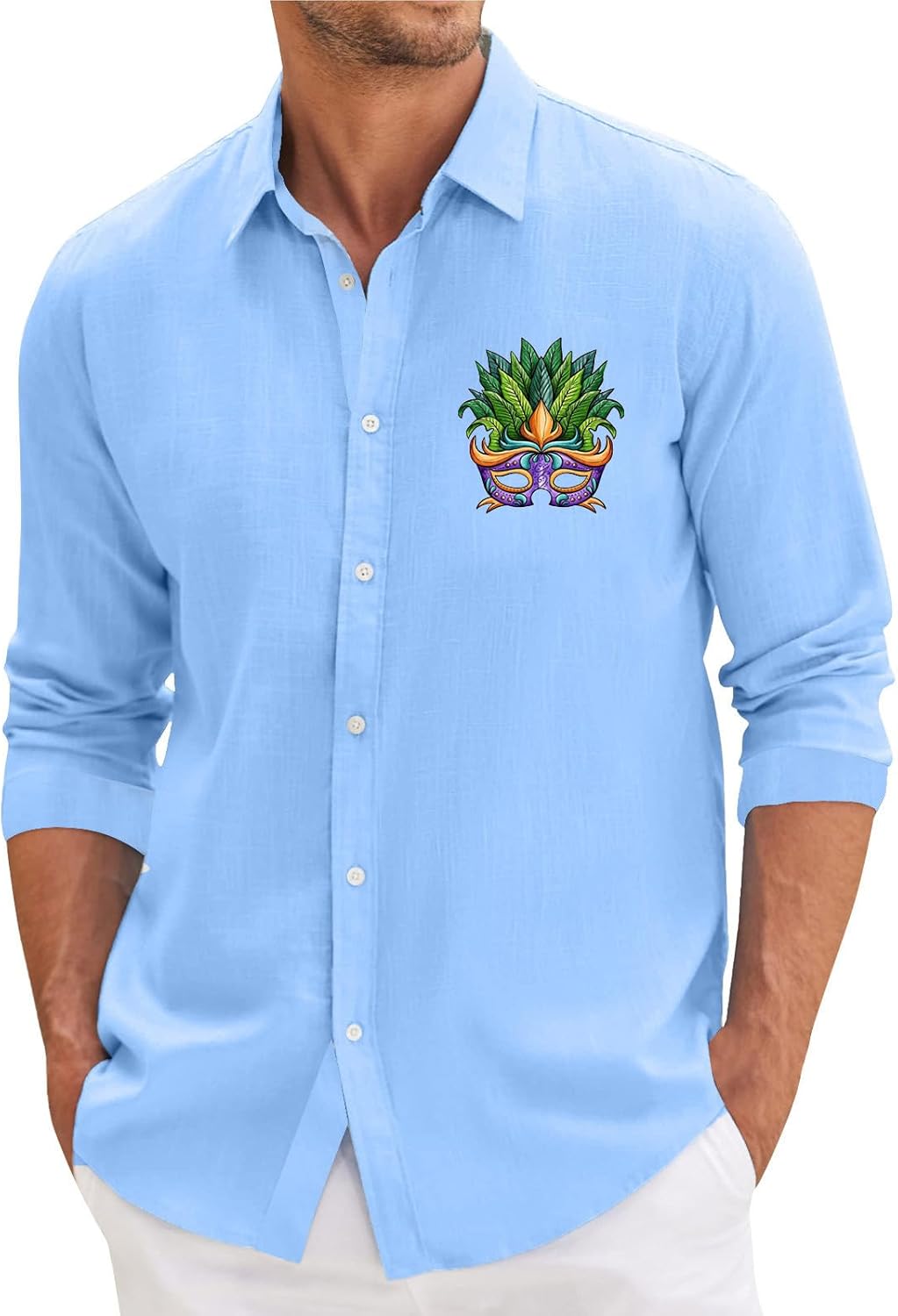 Funky Mardi Gras Masks Printed Mens Button Down Shirts