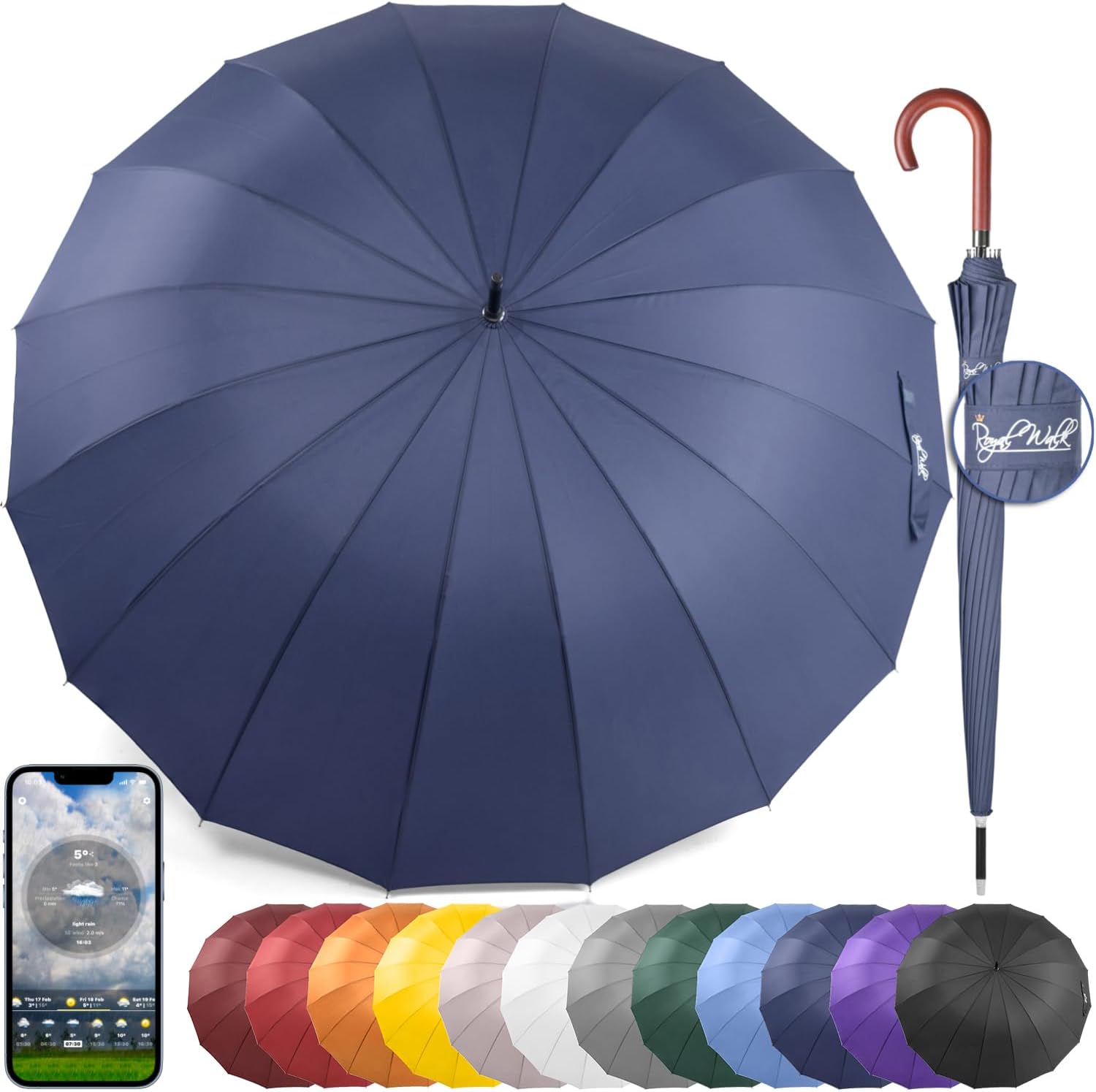 Royal Walk Windproof Large Umbrella 54 Inch Automatic Open for 2 Persons