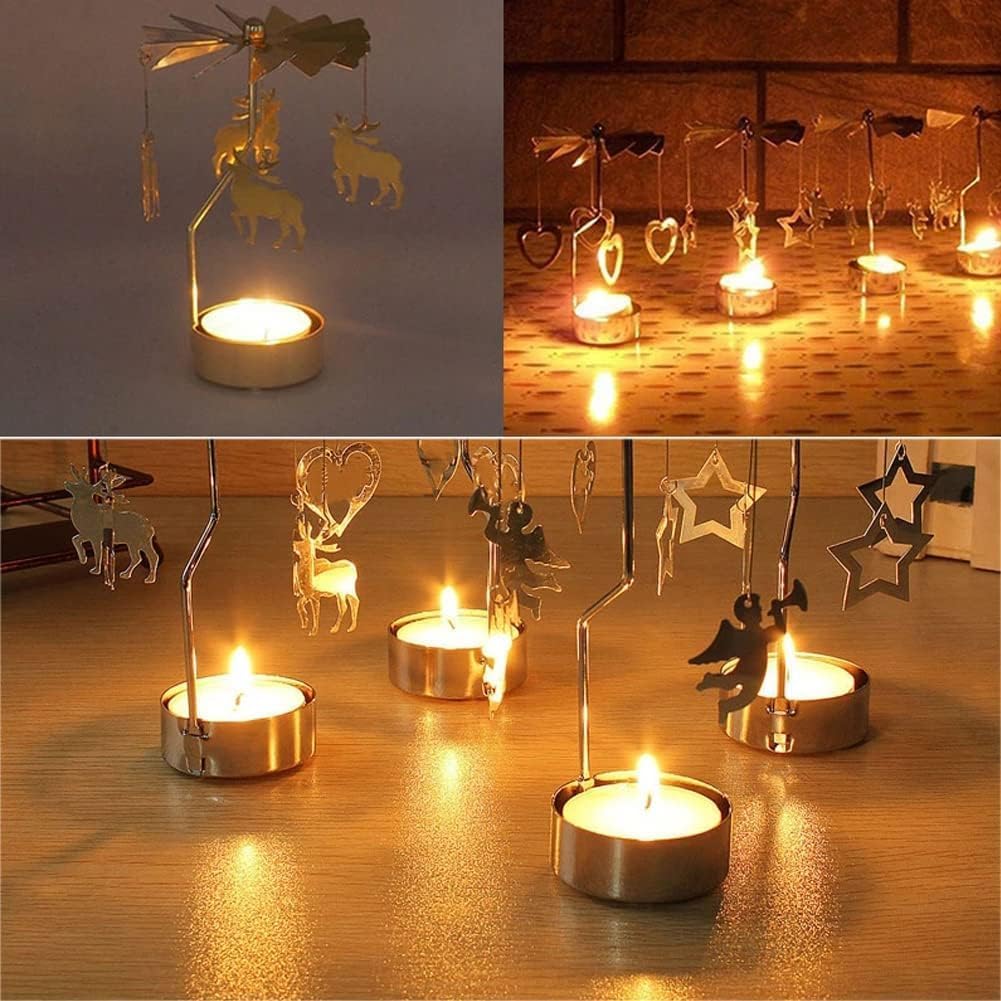 Rotary Candle Holder with Tray Silver Spinning Xmas Tree