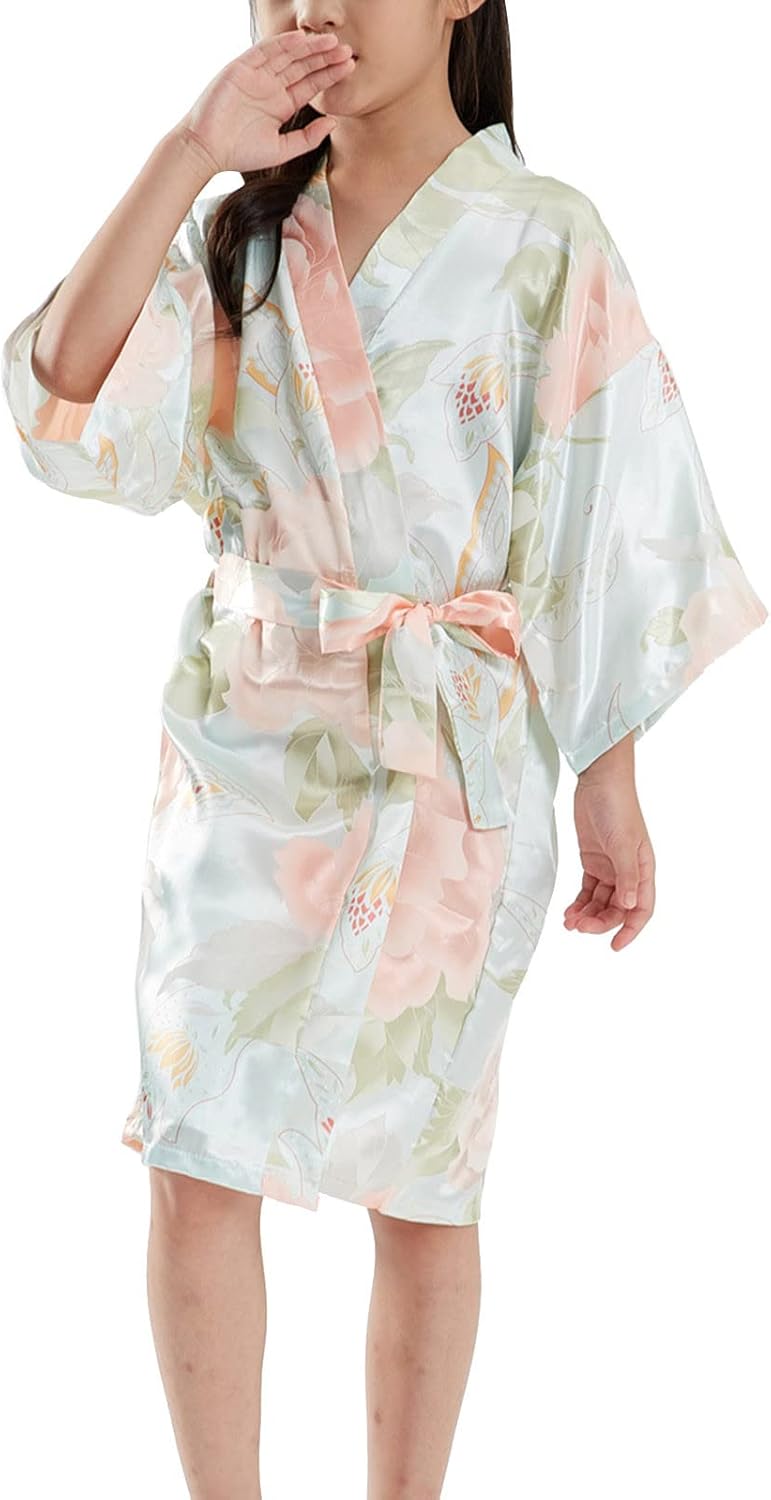 Kids Girl Satin Robe Kimono Wedding Birthday Pajamas