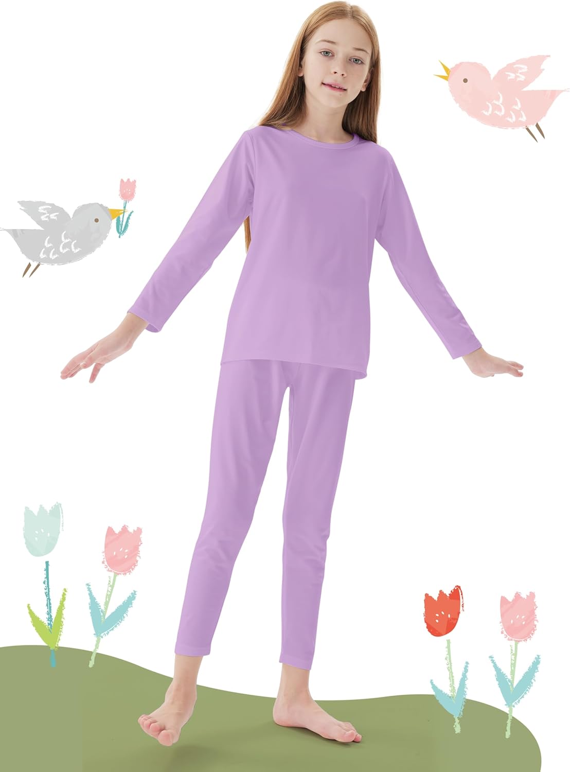 Resinta 3 Girls Thermal Underwear Set Winter Warm Pajamas