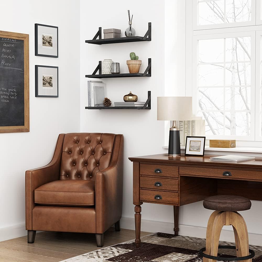 Forbena Set of 3 Black Floating Wood Shelves