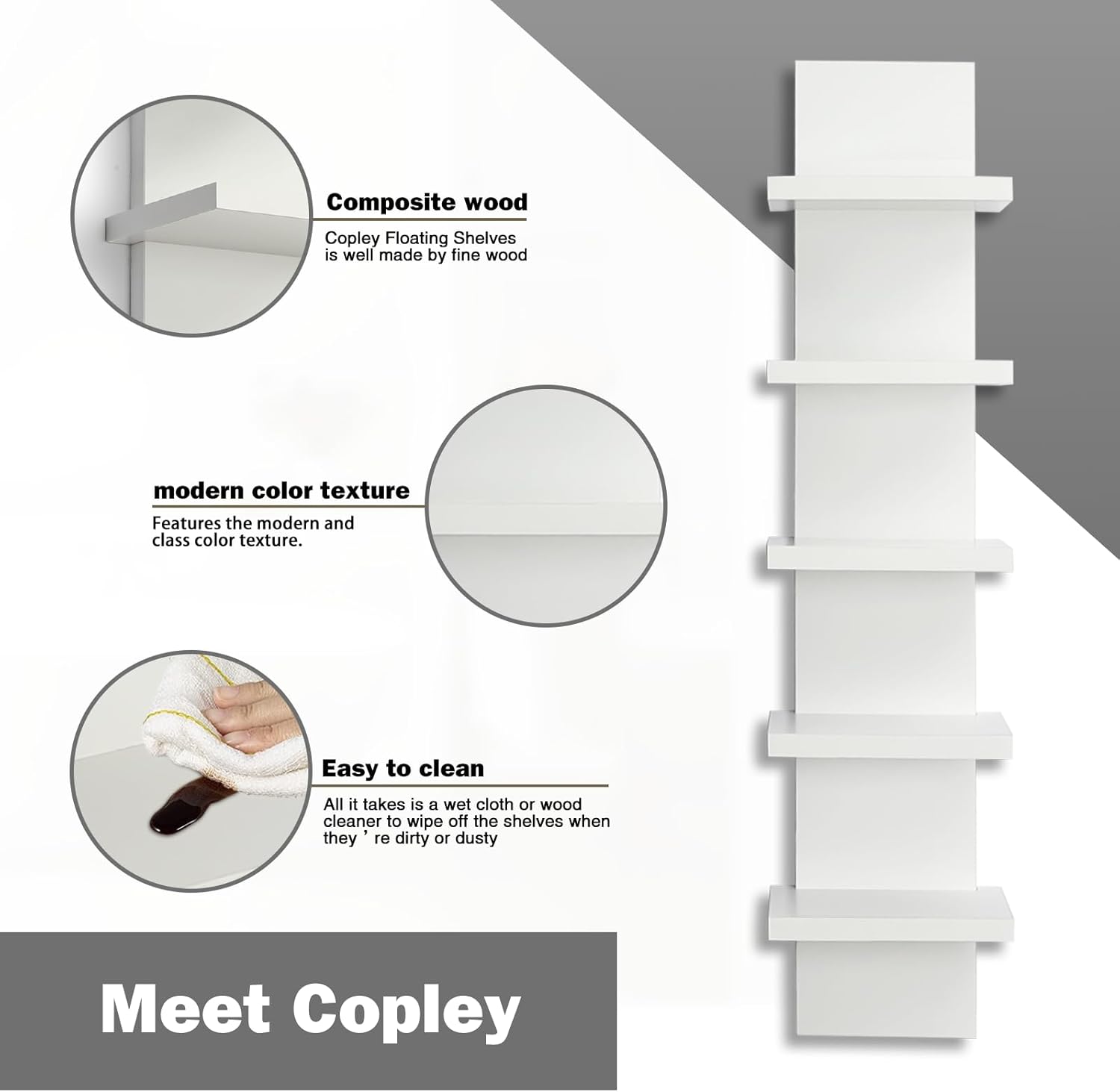 Bloddream 5 Tier Floating Wall Shelves White 31 x 72 x 55