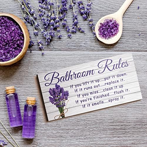 Jetec 2 Pieces Lavender Farmhouse Wooden Bathroom Signs