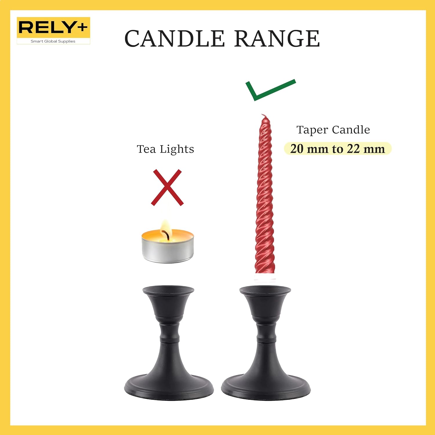 Relly Black Taper Candlestick Holders Set of 2