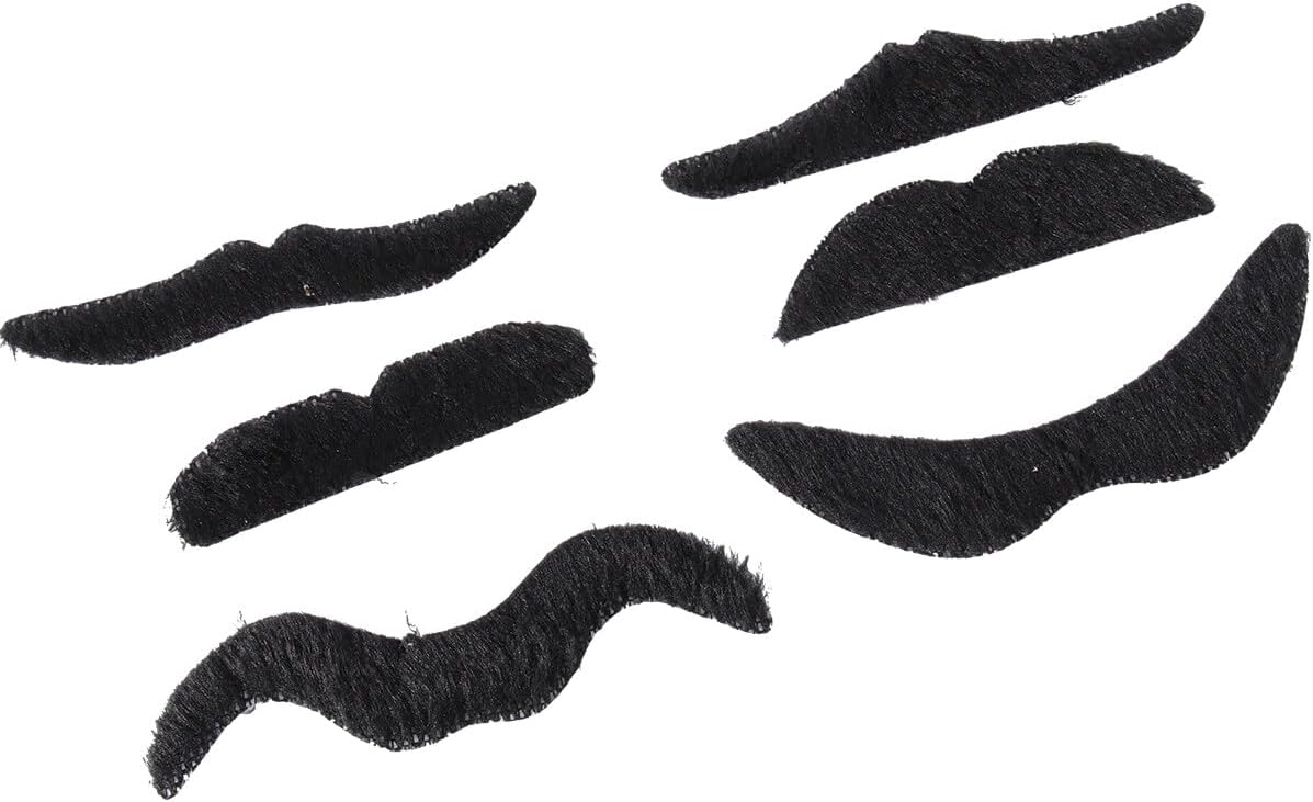 12 Pcs Black Fake Mustaches Self Adhesive 6 Styles