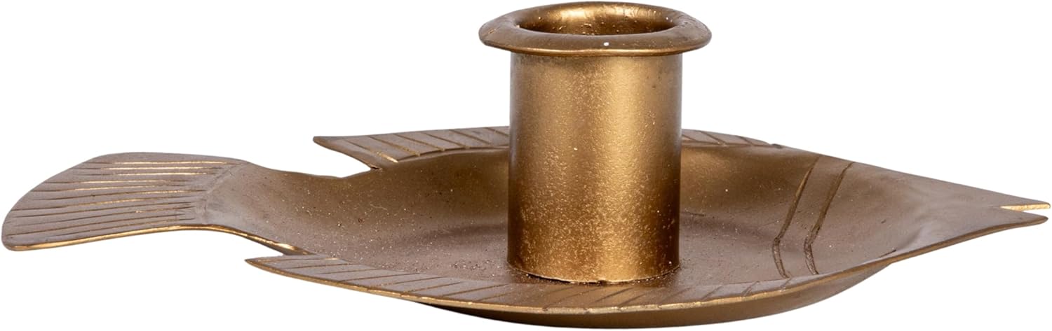 Creative Co-Op Taper Holder with Fish Tray in Antique Gold