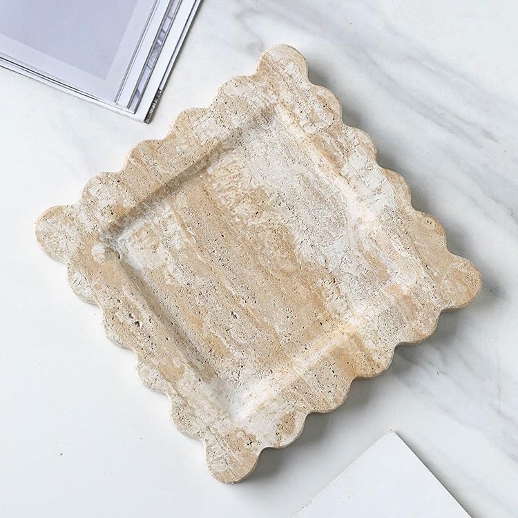 Wabi-Sabi Yellow Travertine Decorative Tray with Handles