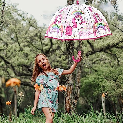 Kids Clear Bubble Umbrella with Pinch-Proof Closure and Auto Open Design