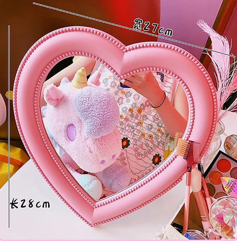XPXKJ Heart Shaped Mirror 11 Inch Pink 2-in-1 WallTabletop