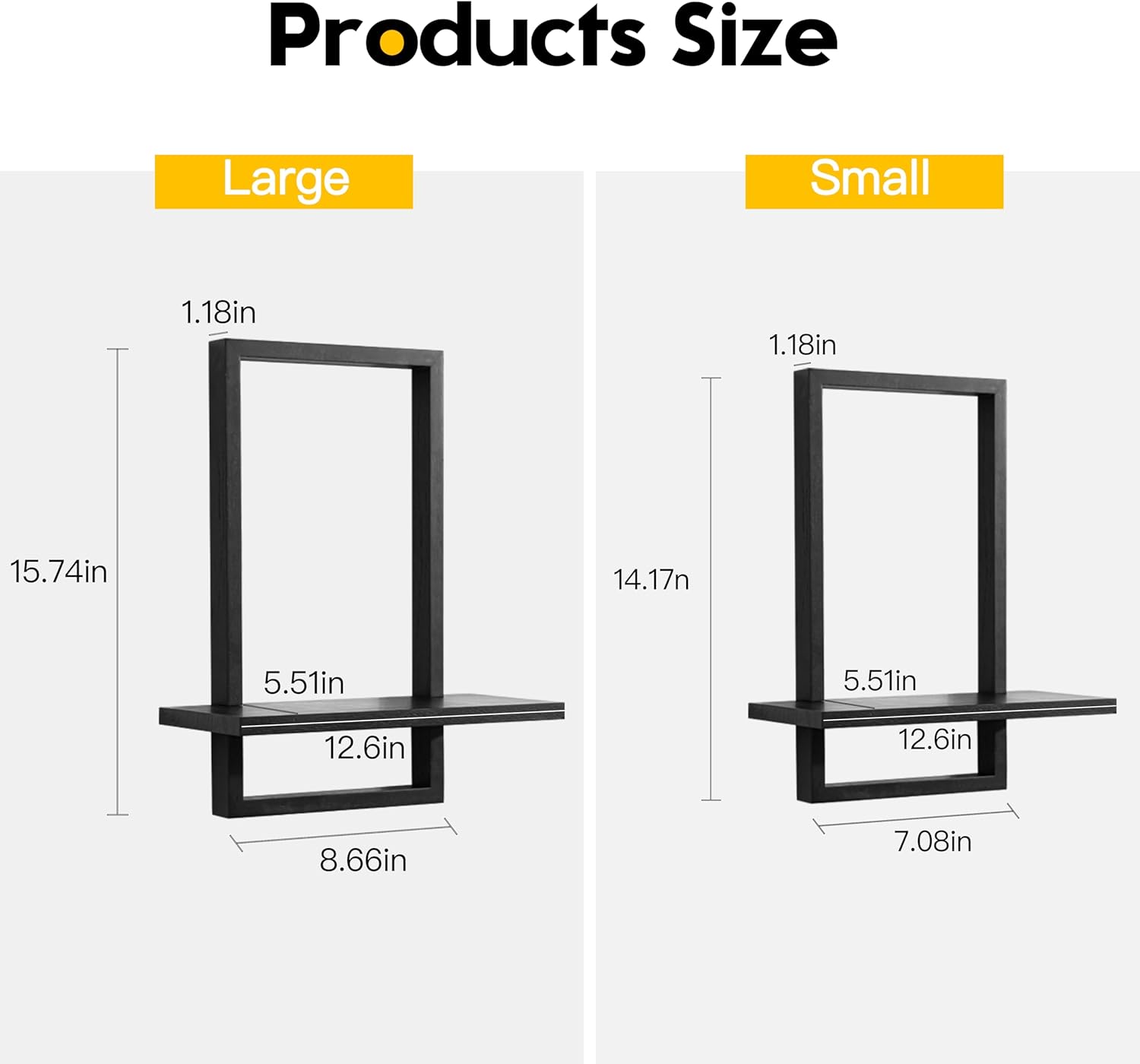 PHOENANCEE Square Floating Shelves Black Set of 2