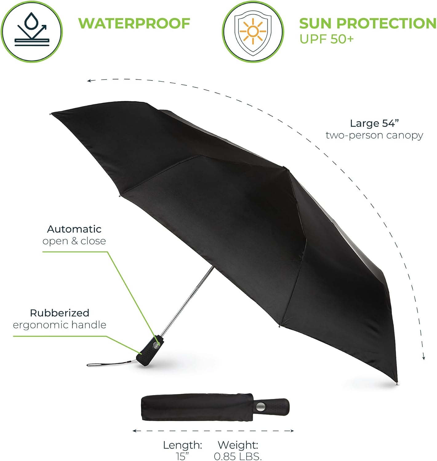 Totes Folding Golf Umbrella with UV Protection Auto OpenClose 54-Inch Black