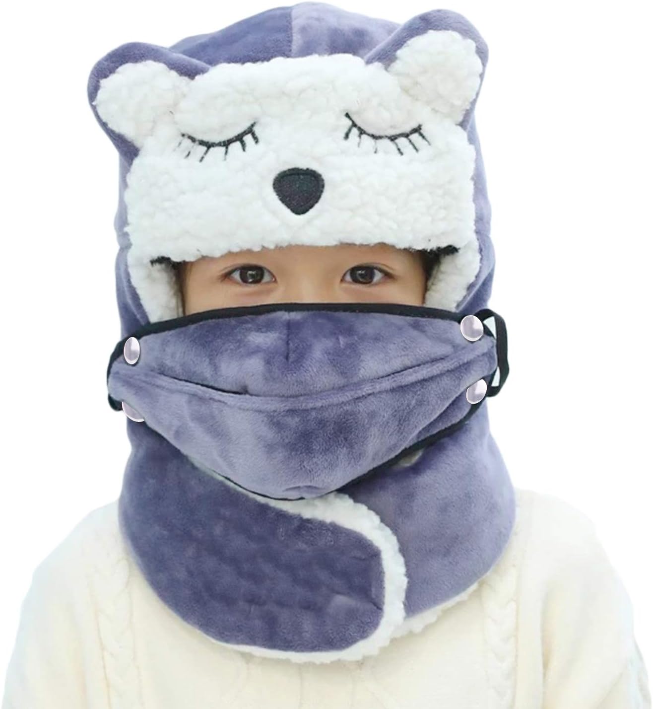 Unisex Kids Winter Ski Cap with Earflaps and Face Mask