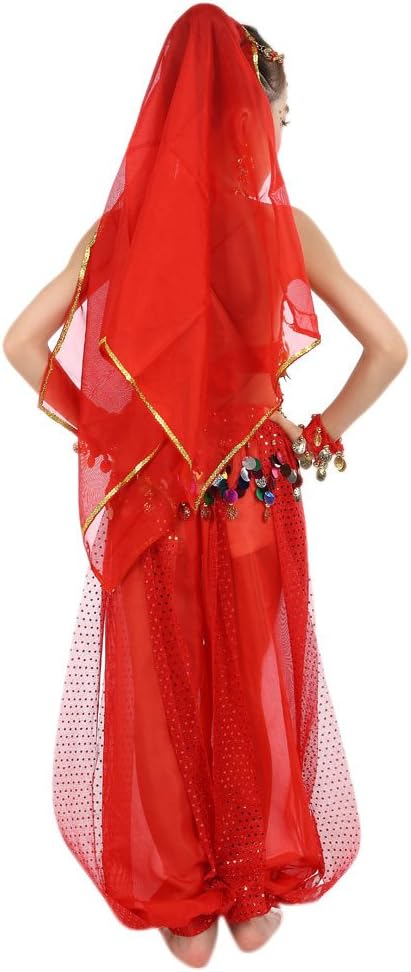 Girls Belly Dance Outfit Set with Chiffon Top and Pants