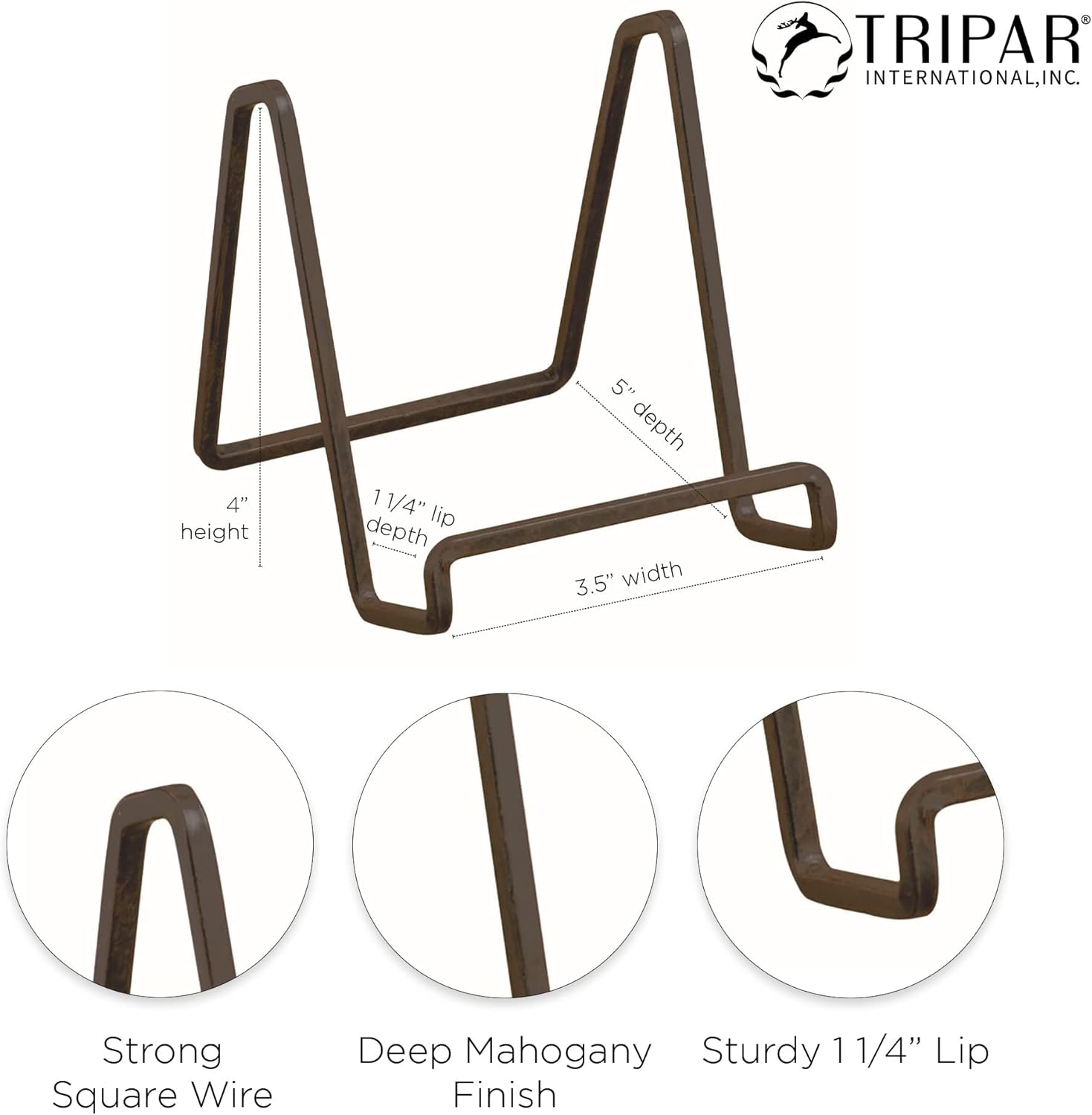 TRIPAR 6-Pack 4-Inch Metal Mahogany Book Holder Stand