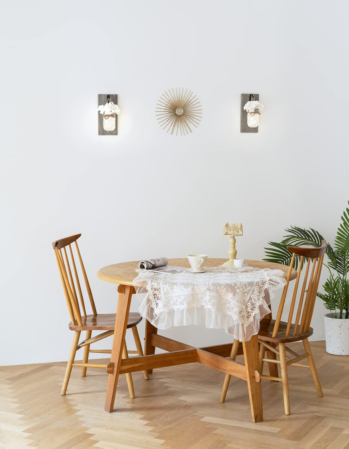 Mkono Rustic Wall Sconces Set of 2 with Mason Jars and Fairy Lights