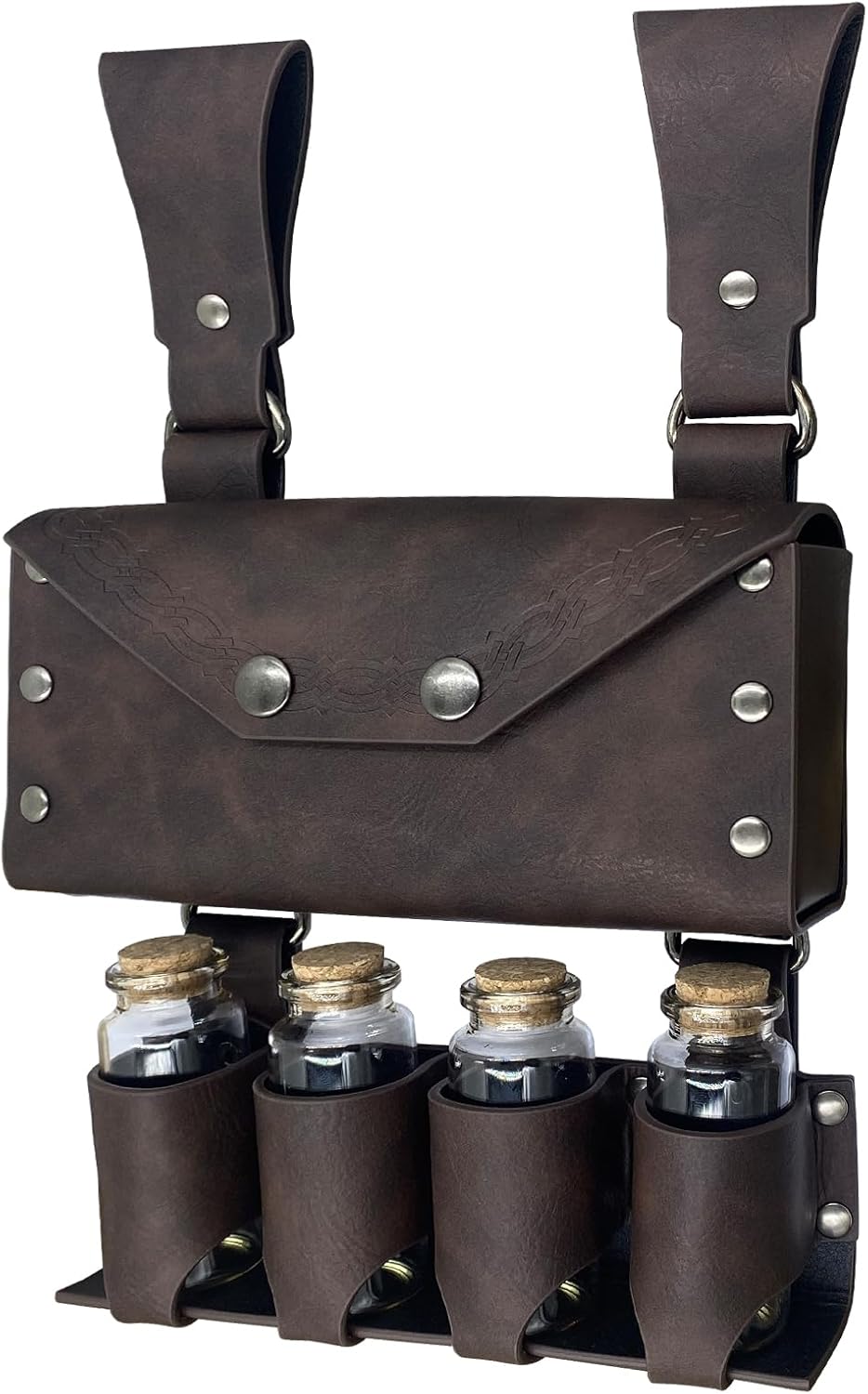 HiiFeuer Medieval Alchemy Belt Bag with 4 Cork Vials - Brown